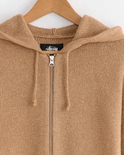 Zip Up Hooded Sweater in Camel
